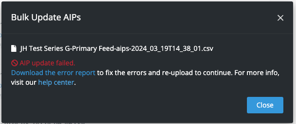 Upload error, download the error report